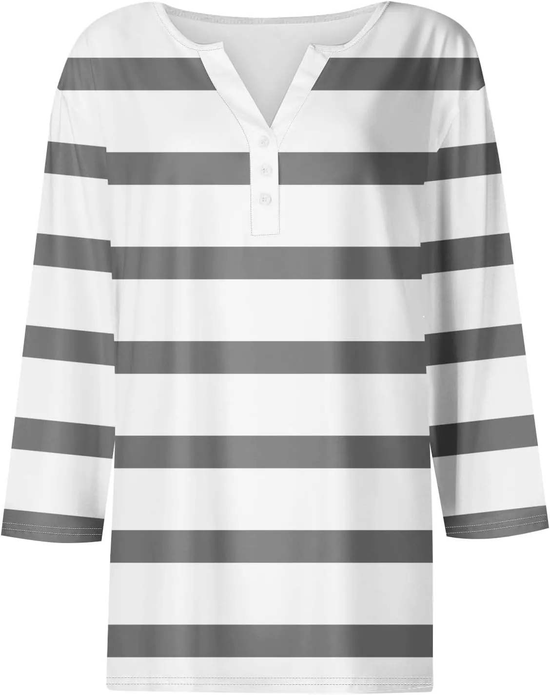 3/4 Length Sleeve Womens Tops V Neck Casual Henley Button Shirts Print Trendy Blouses Summer tee