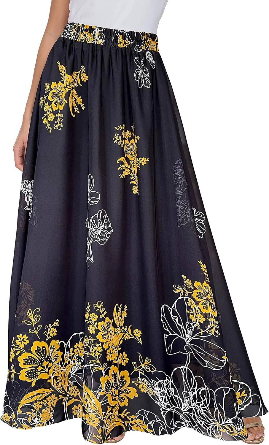 Afibi Women Floral Long Skirts Chiffon Summer Beach High Waisted Maxi Skirts