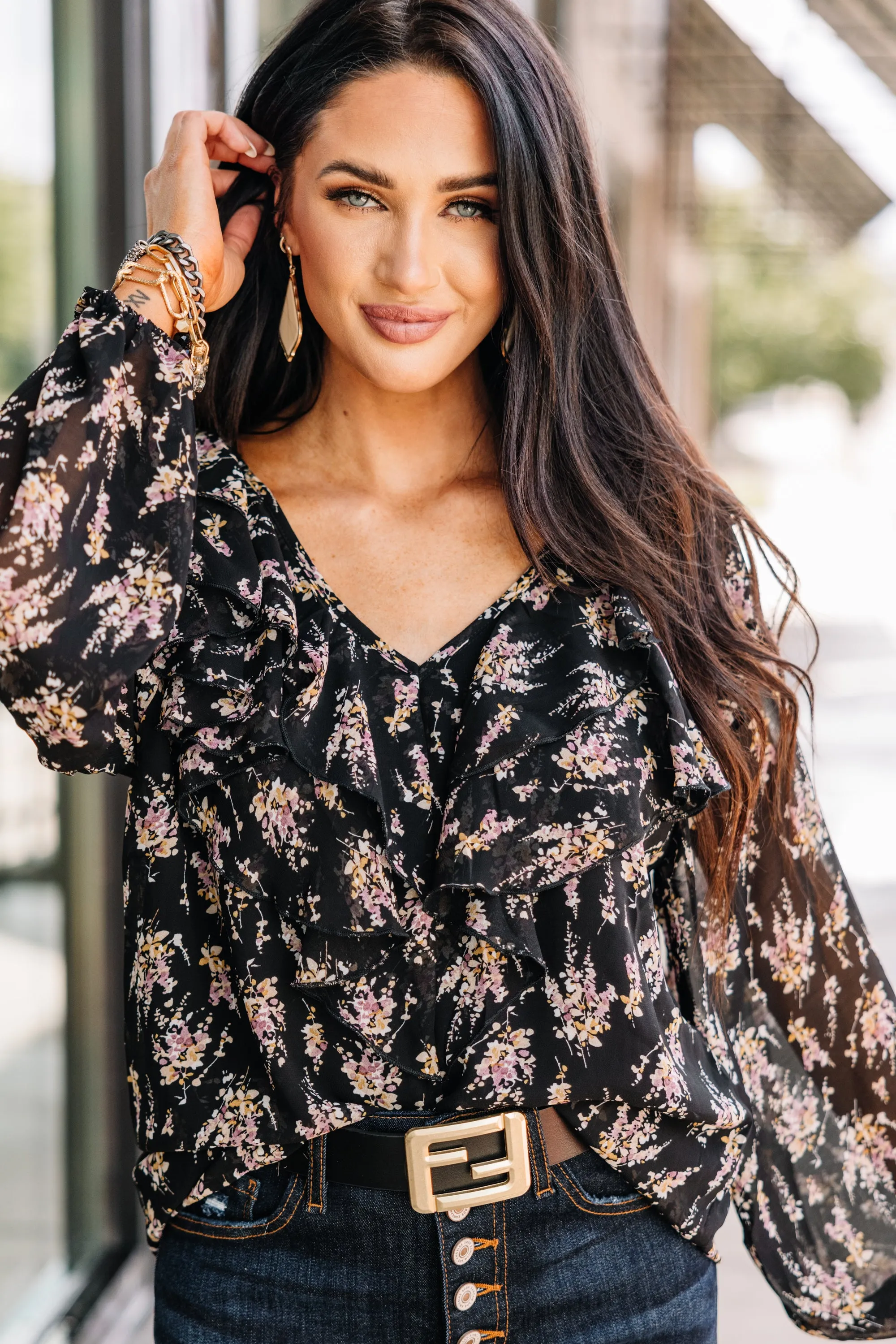 As Far As You Know Black Floral Blouse
