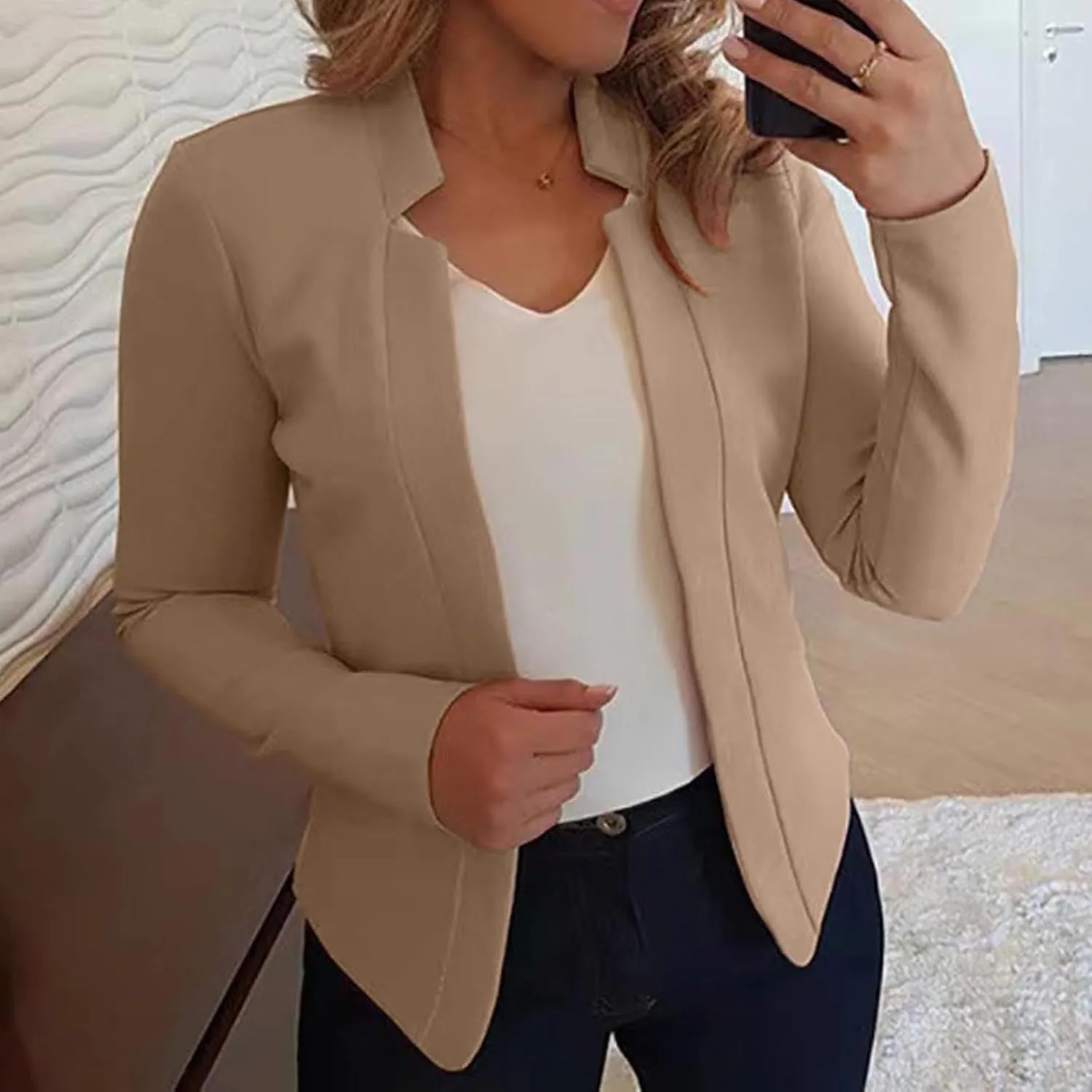 Blazers for Women Business Casual Cropped Jacket Long Sleeve Open Front Blazer Work Office 2024 Fall Outerwear, Large