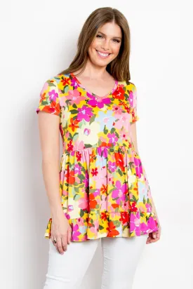 Blue Zone Planet |  Be Stage Full Size Floral Wrinkle Free Ruffled Blouse