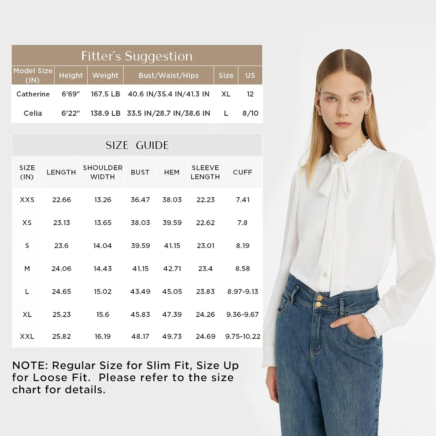 Bow Tie Ruffle Collar Long Sleeve Shirts for Women White Button Up Blouses for Women