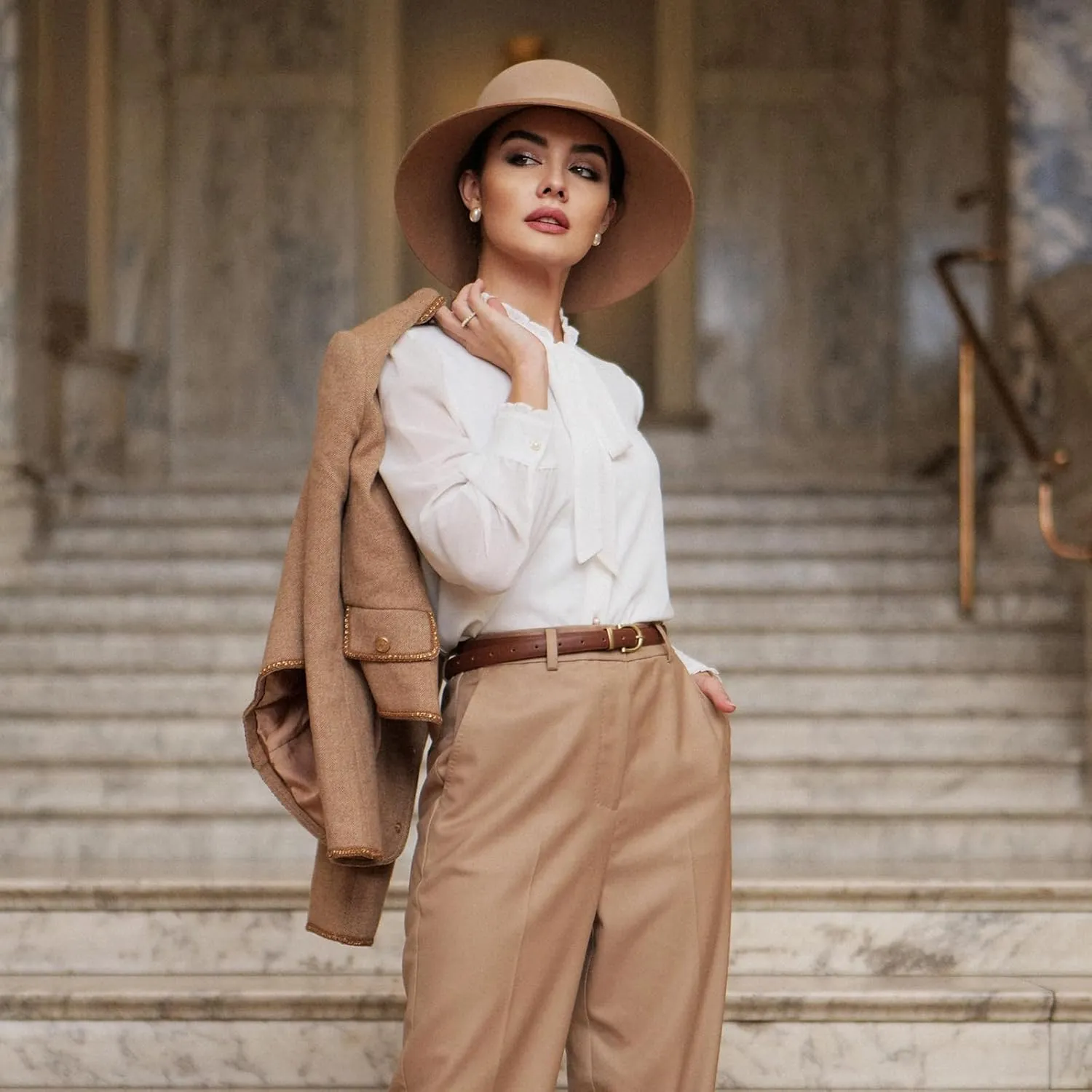 Bow Tie Ruffle Collar Long Sleeve Shirts for Women White Button Up Blouses for Women