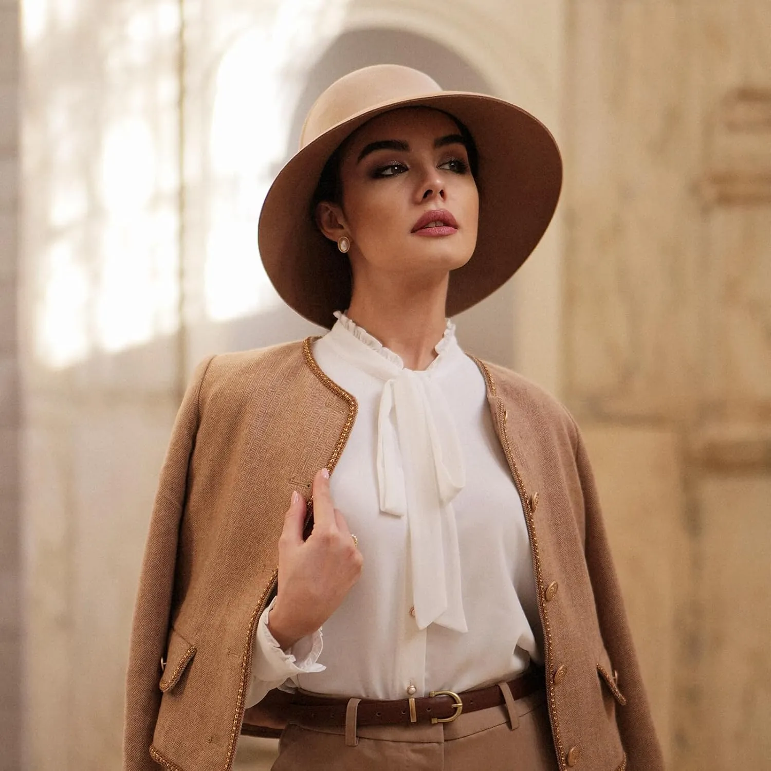 Bow Tie Ruffle Collar Long Sleeve Shirts for Women White Button Up Blouses for Women