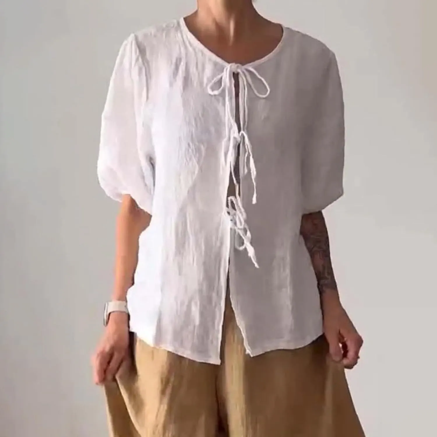 Casual Linen Sets for Women Plus Size Trendy Summer 2 Piece Outfits Half Sleeve Shirt and Wide Leg Pant Suit Jumpsuits