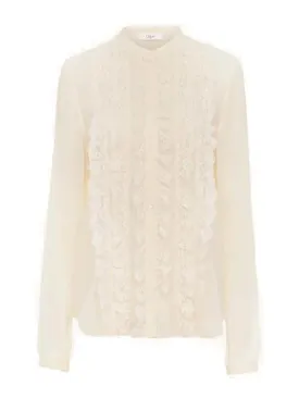 CHLOÉ COLLARLESS SILK GEORGEETTE RUFFLED BLOUSE
