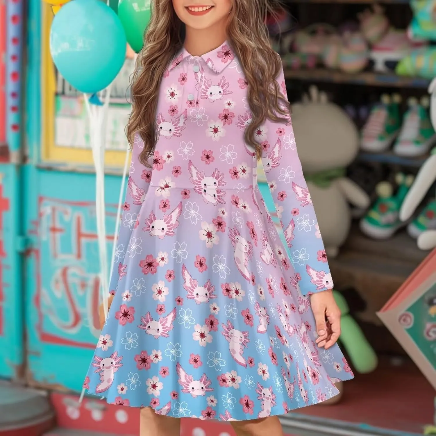 Dress for Girl 3-14T Fall Long Sleeve Clothes A Line Swing Twirly Skater Tunic Dresses Kids Back to School Outfits