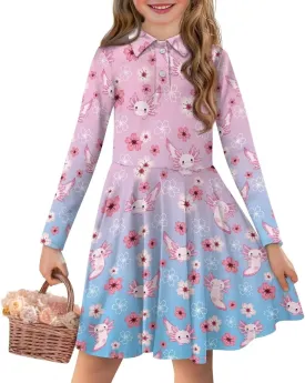 Dress for Girl 3-14T Fall Long Sleeve Clothes A Line Swing Twirly Skater Tunic Dresses Kids Back to School Outfits