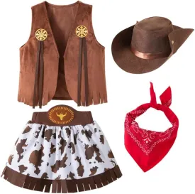 Dressy Daisy Toddler Little Kids Girls Western Style Cowgirl Halloween Costume Dress Up Party Outfit with Vest and Hat