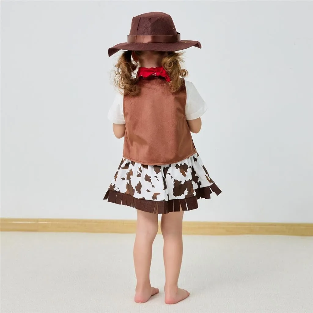 Dressy Daisy Toddler Little Kids Girls Western Style Cowgirl Halloween Costume Dress Up Party Outfit with Vest and Hat