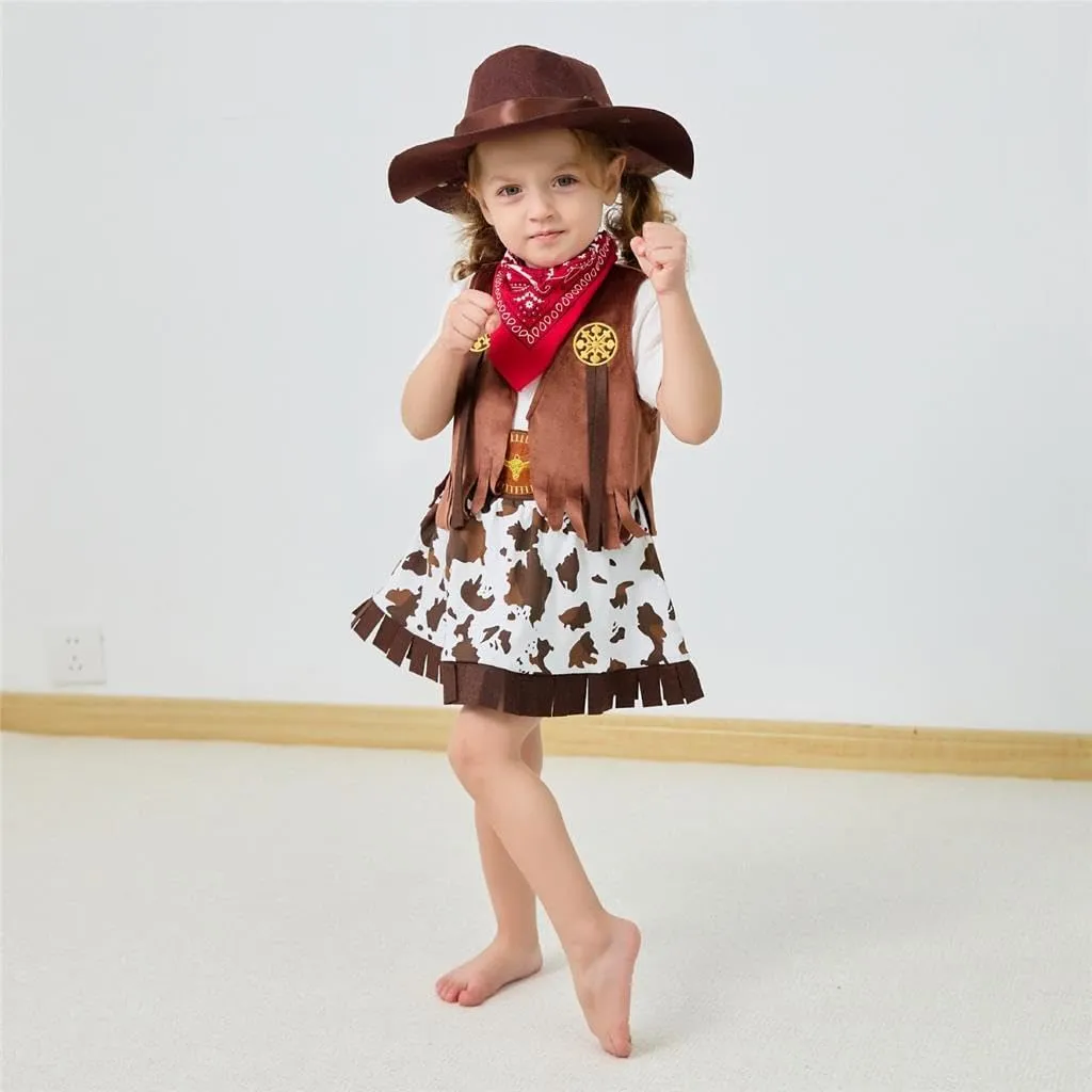 Dressy Daisy Toddler Little Kids Girls Western Style Cowgirl Halloween Costume Dress Up Party Outfit with Vest and Hat