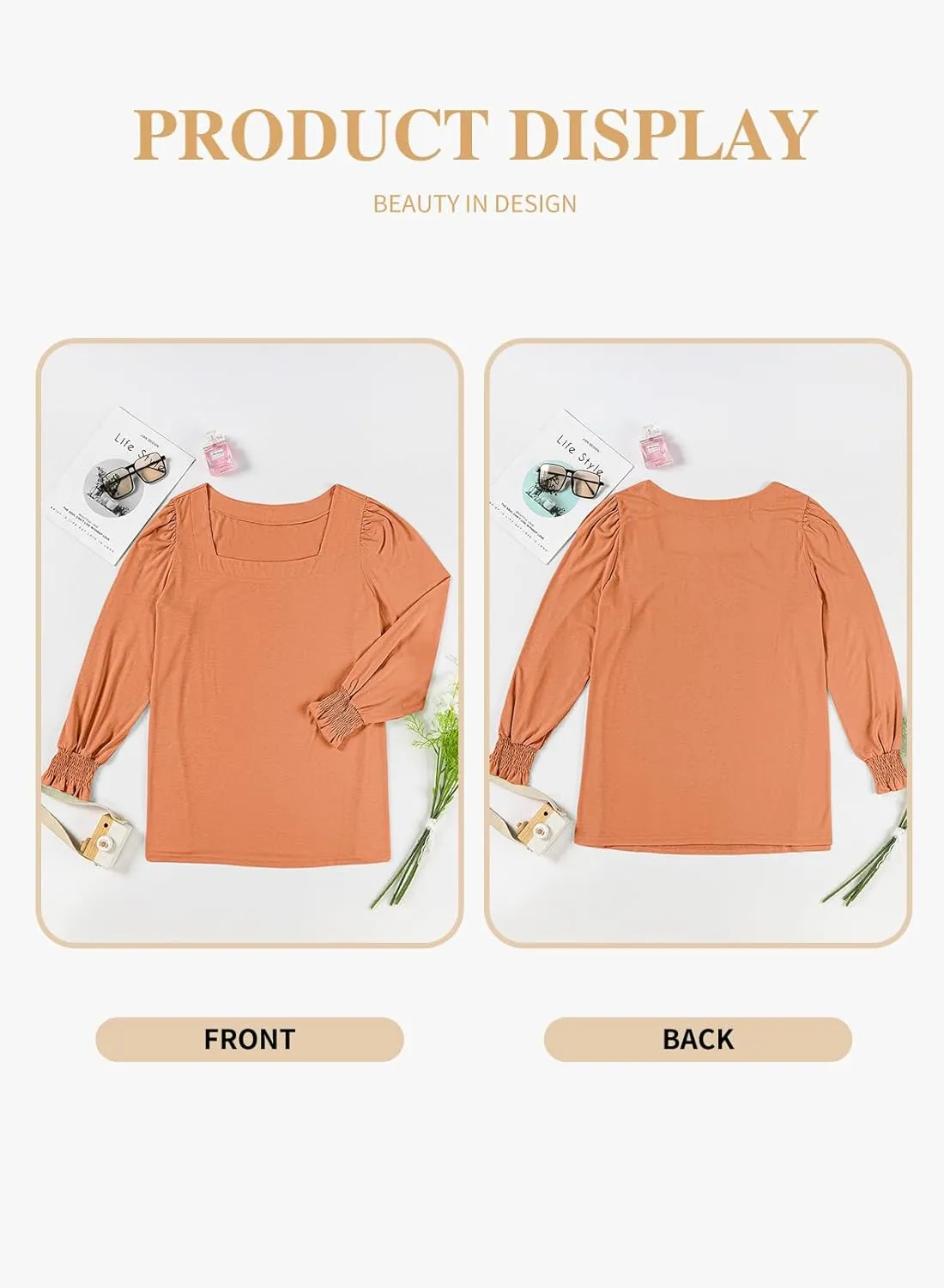 Eytino Plus Size Tops for Women Square Neck Puff Sleeve Summer Casual Loose Blouse Shirts(1X-5X)