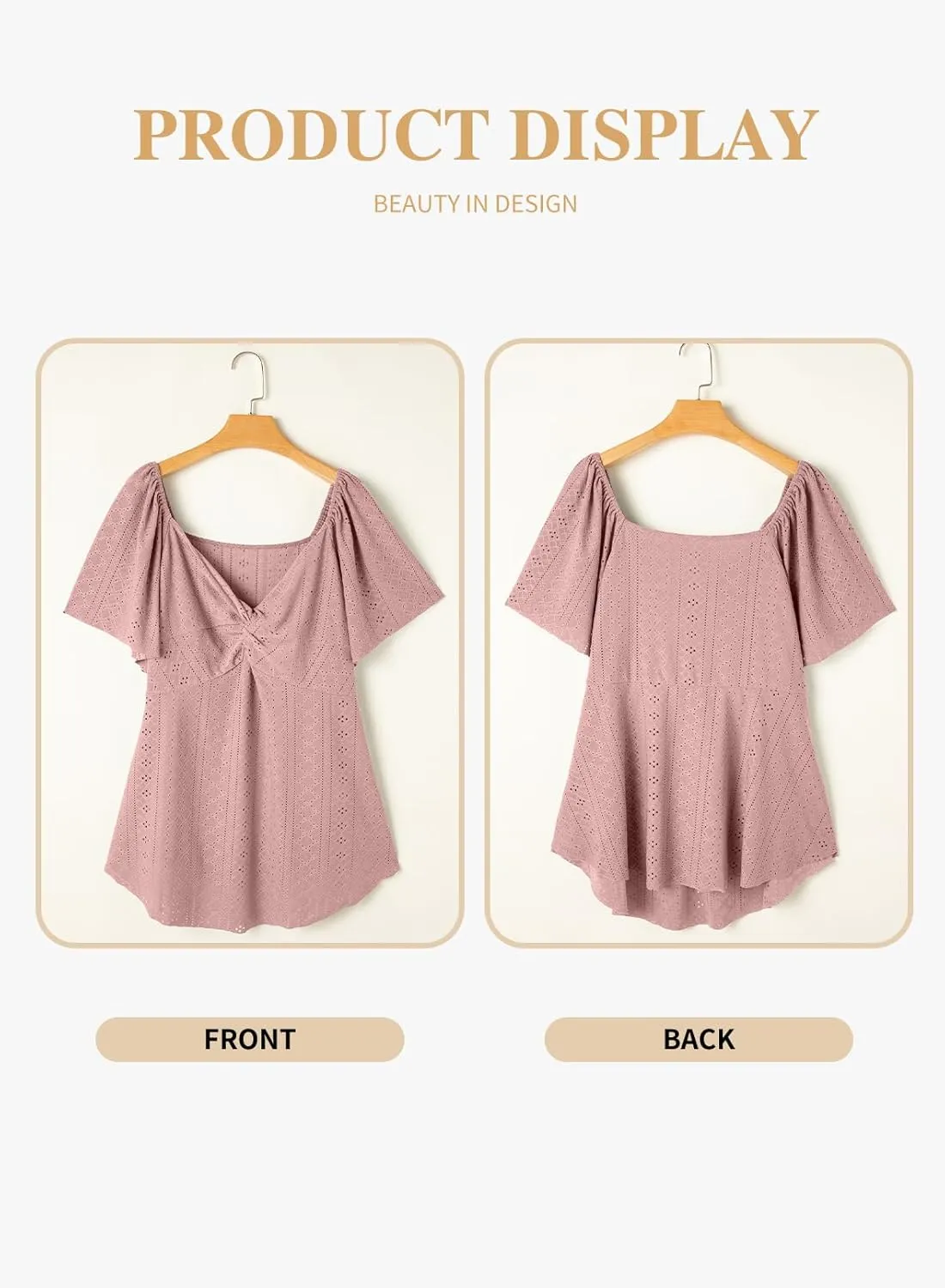 Eytino Womens Plus Size Tops Twist Front V Neck Short Sleeve Eyelet Embroidery Summer Loose Blouse Shirts(1X-5X)