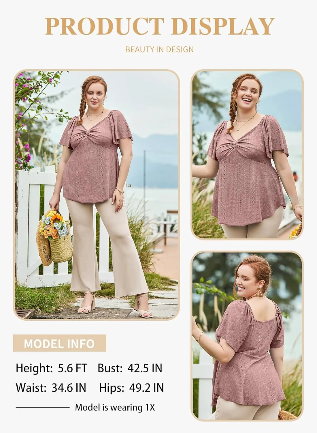 Eytino Womens Plus Size Tops Twist Front V Neck Short Sleeve Eyelet Embroidery Summer Loose Blouse Shirts(1X-5X)