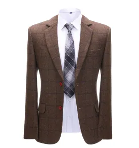 Formal Men's Coffee Plaid Notch Lapel Blazer