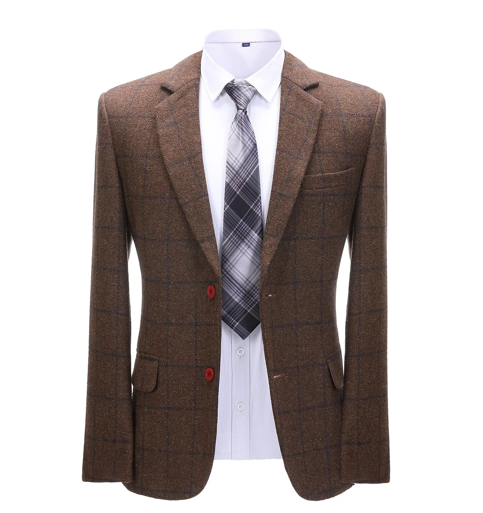 Formal Men's Coffee Plaid Notch Lapel Blazer