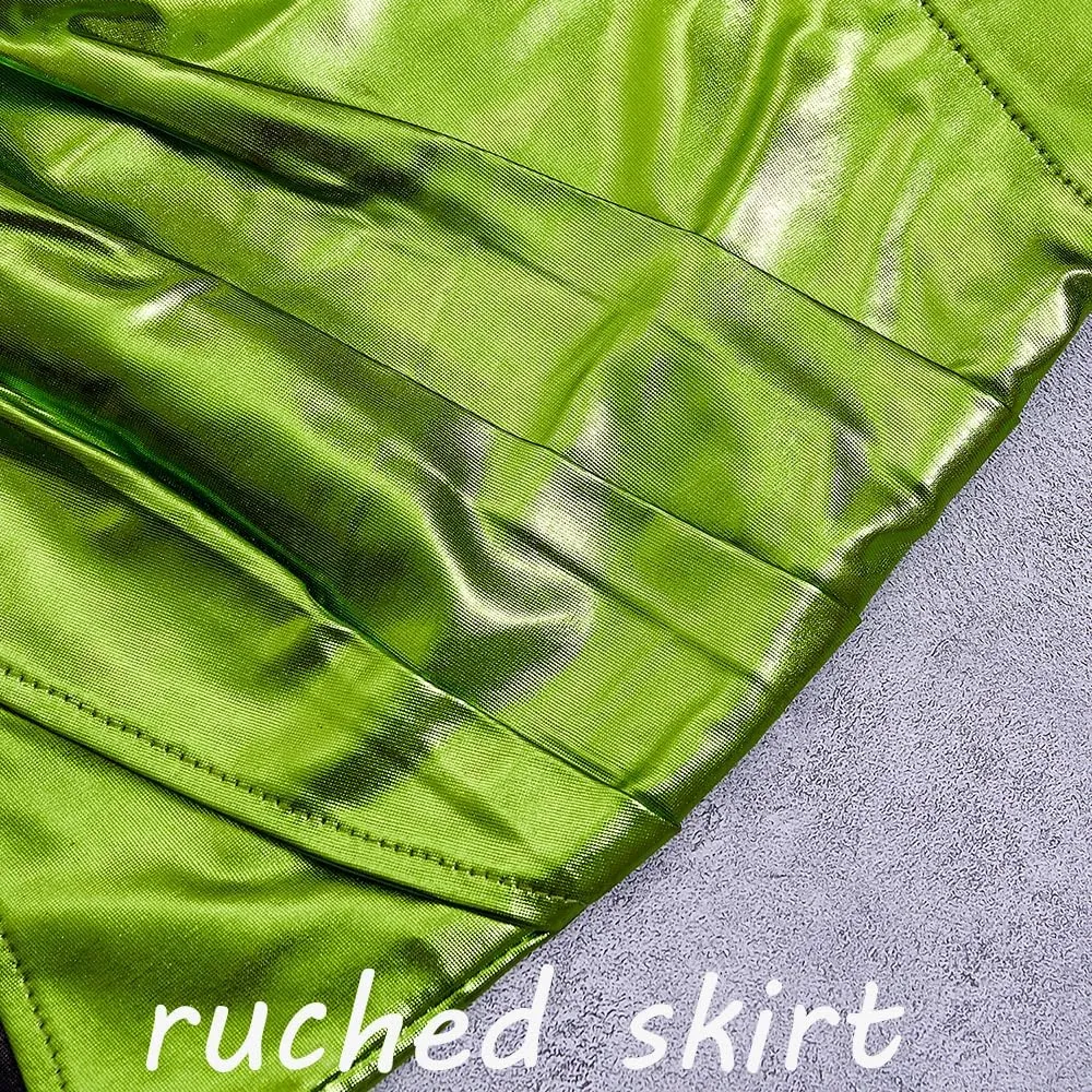 Girls Metallic Skirts Sparkle Shiny Toddler Baby Mini Ruched Skirts PU Faux Leather Short Skirt with Cute Headbands