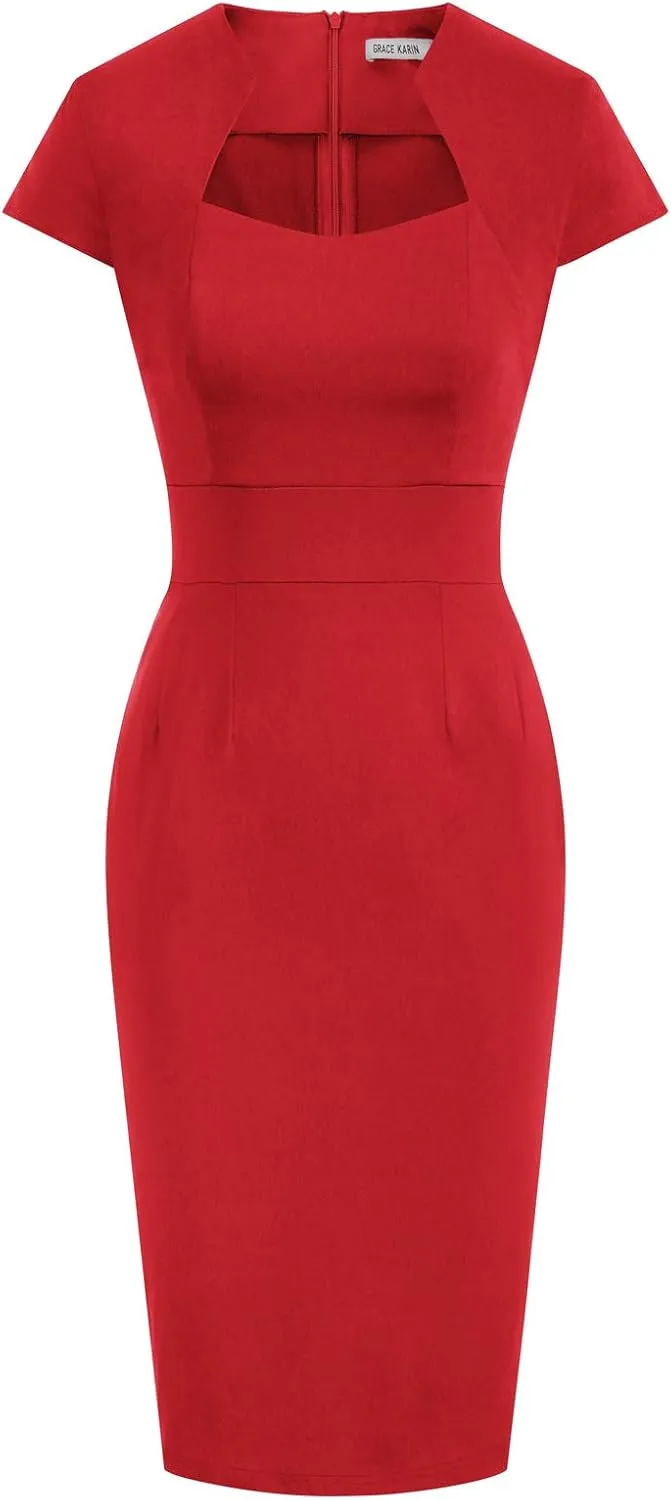 Grace Karin Womens 50s 60s Vintage Pencil Dress Bodycon Cap Sleeve Dress