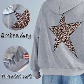 heyheyshine Star Graphic Hoodies Oversized Y2k Leopard Print Hooded Sweatshirt Cheetah Hoodie Streetwear Unisex Pullover Tops