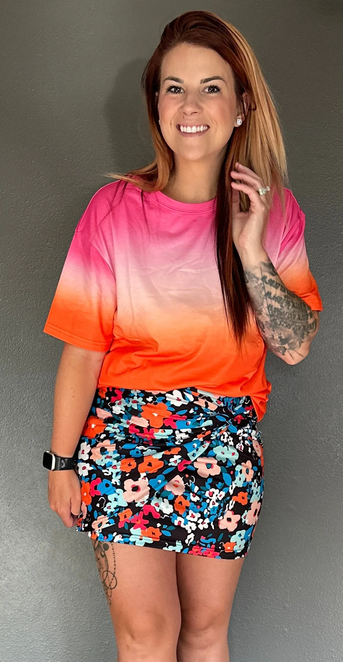 High Waisted Floral Bodycon Skirt