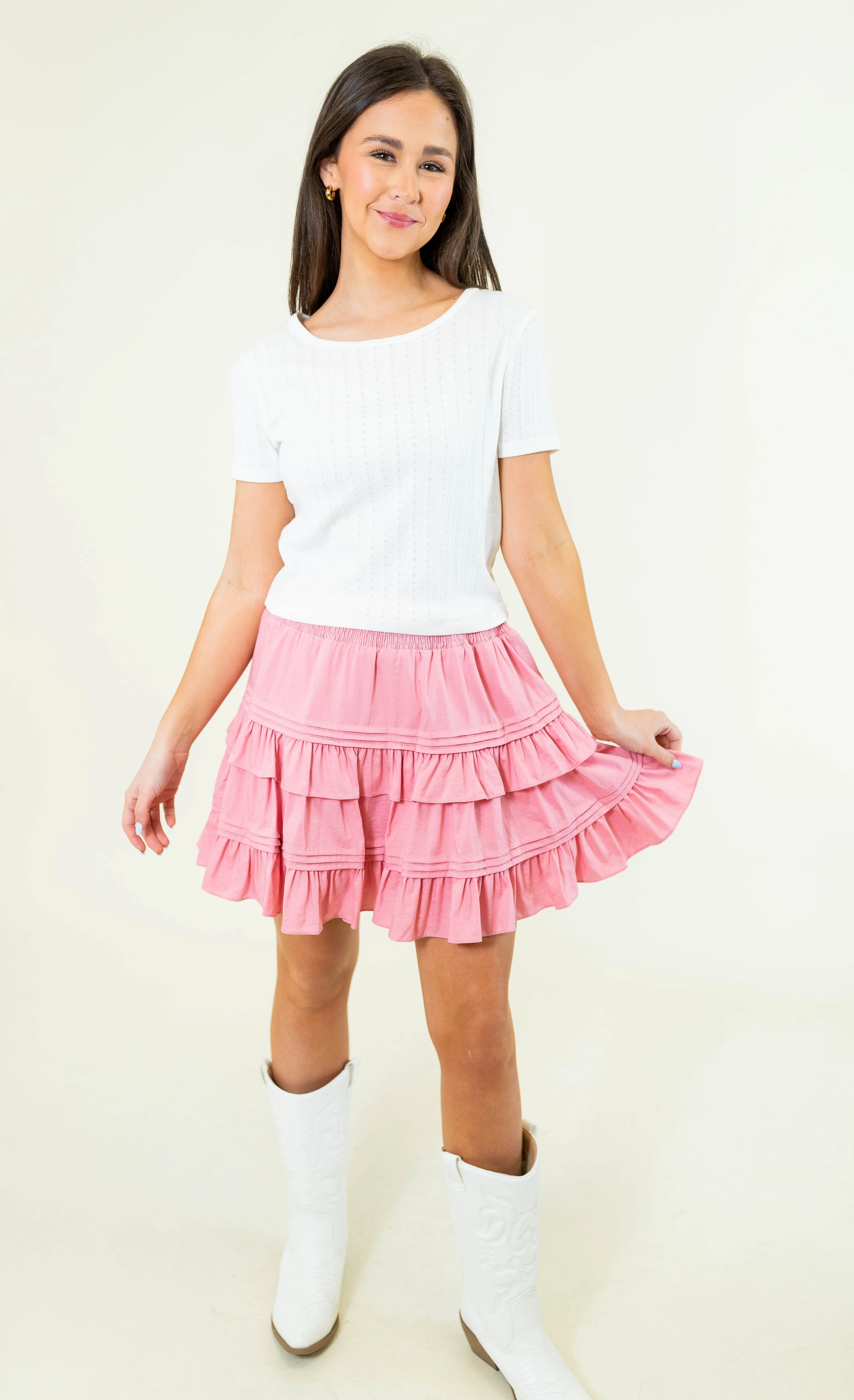 High Waisted Ruffle Skirt - Pink