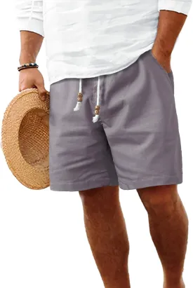 HOTake Men's Linen Shorts Casual Drawstring Elastic Waist Summer Beach Vacation Shorts
