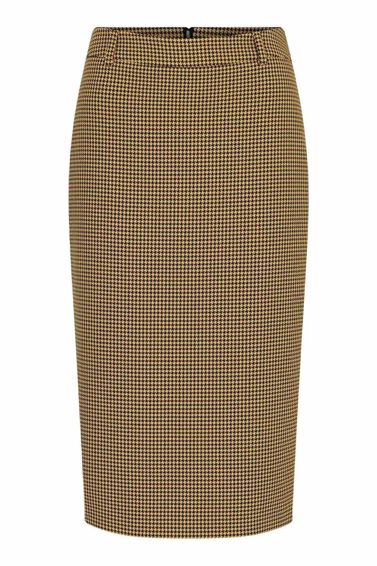 Houndstooth Detailed High Waist Midi Length Skirt Standard Color