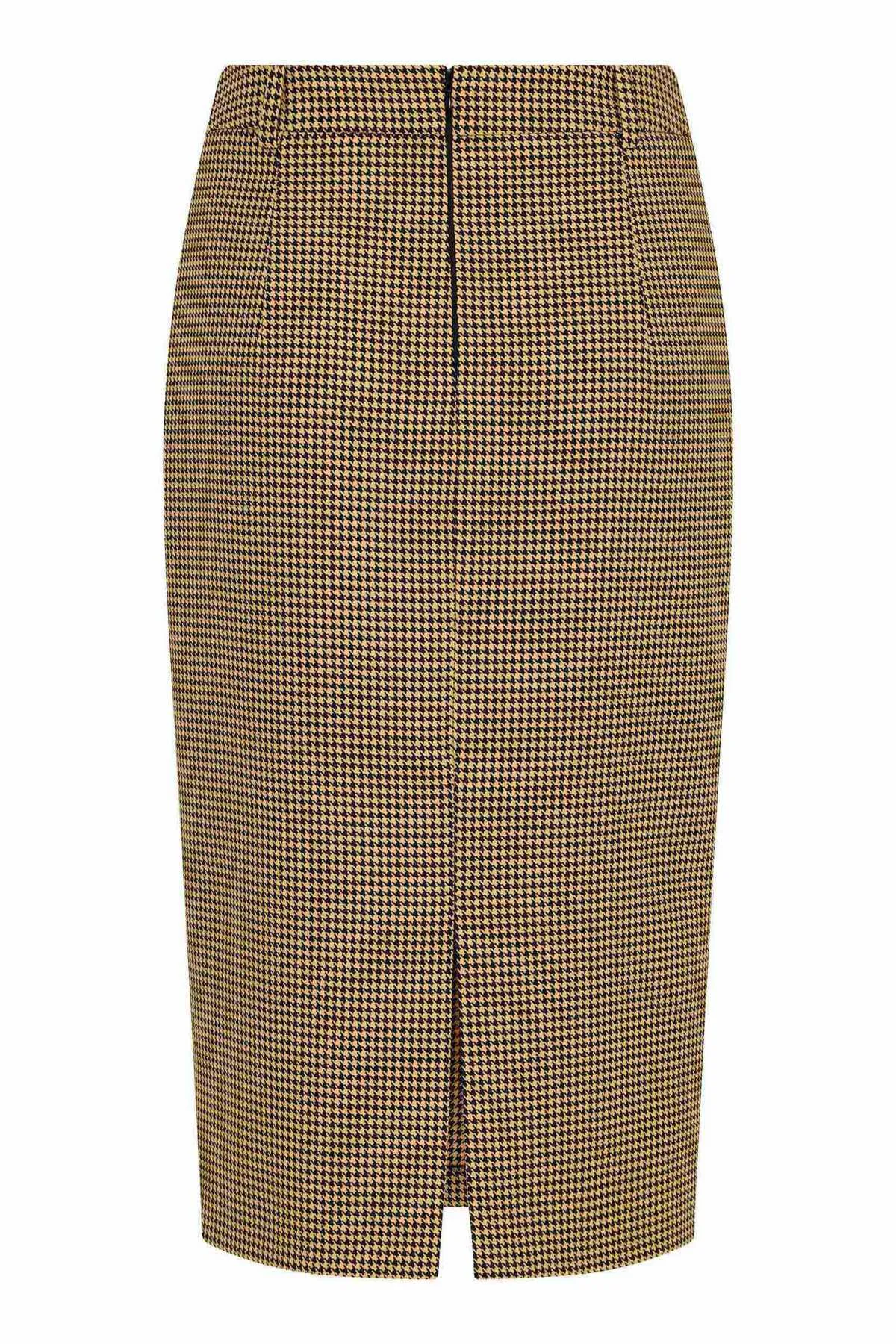 Houndstooth Detailed High Waist Midi Length Skirt Standard Color