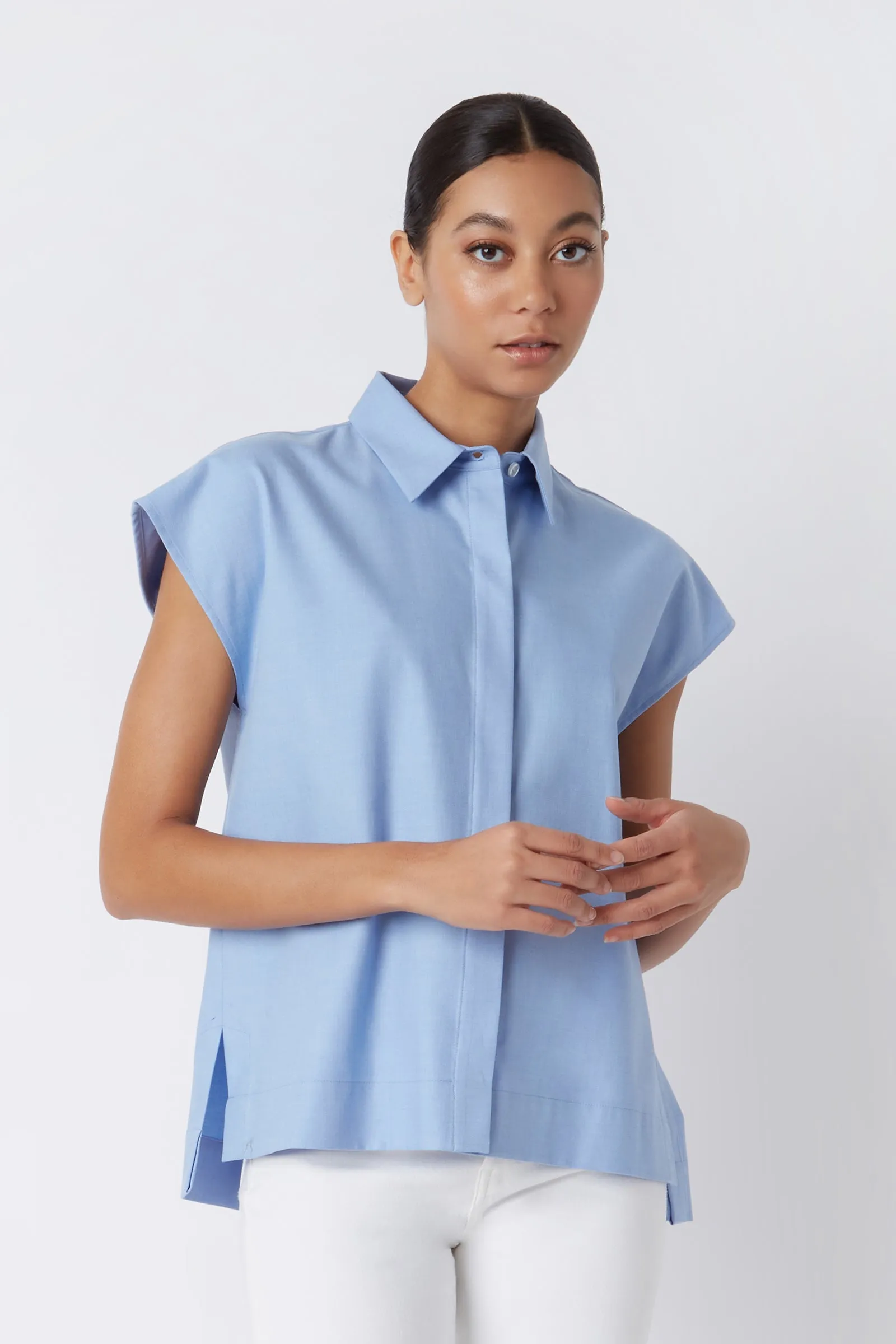 Jane Cap Sleeve Shirt - Blue