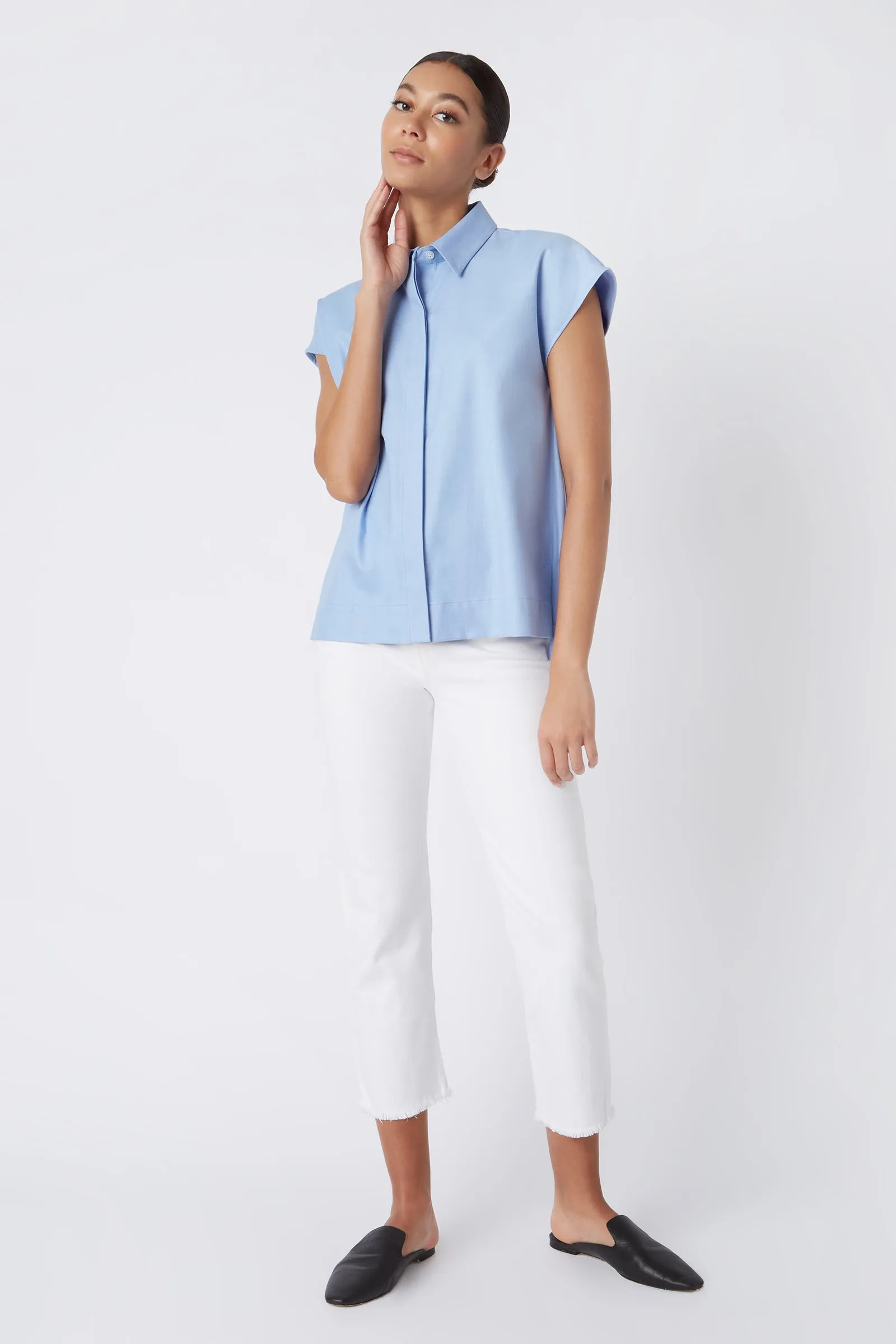 Jane Cap Sleeve Shirt - Blue