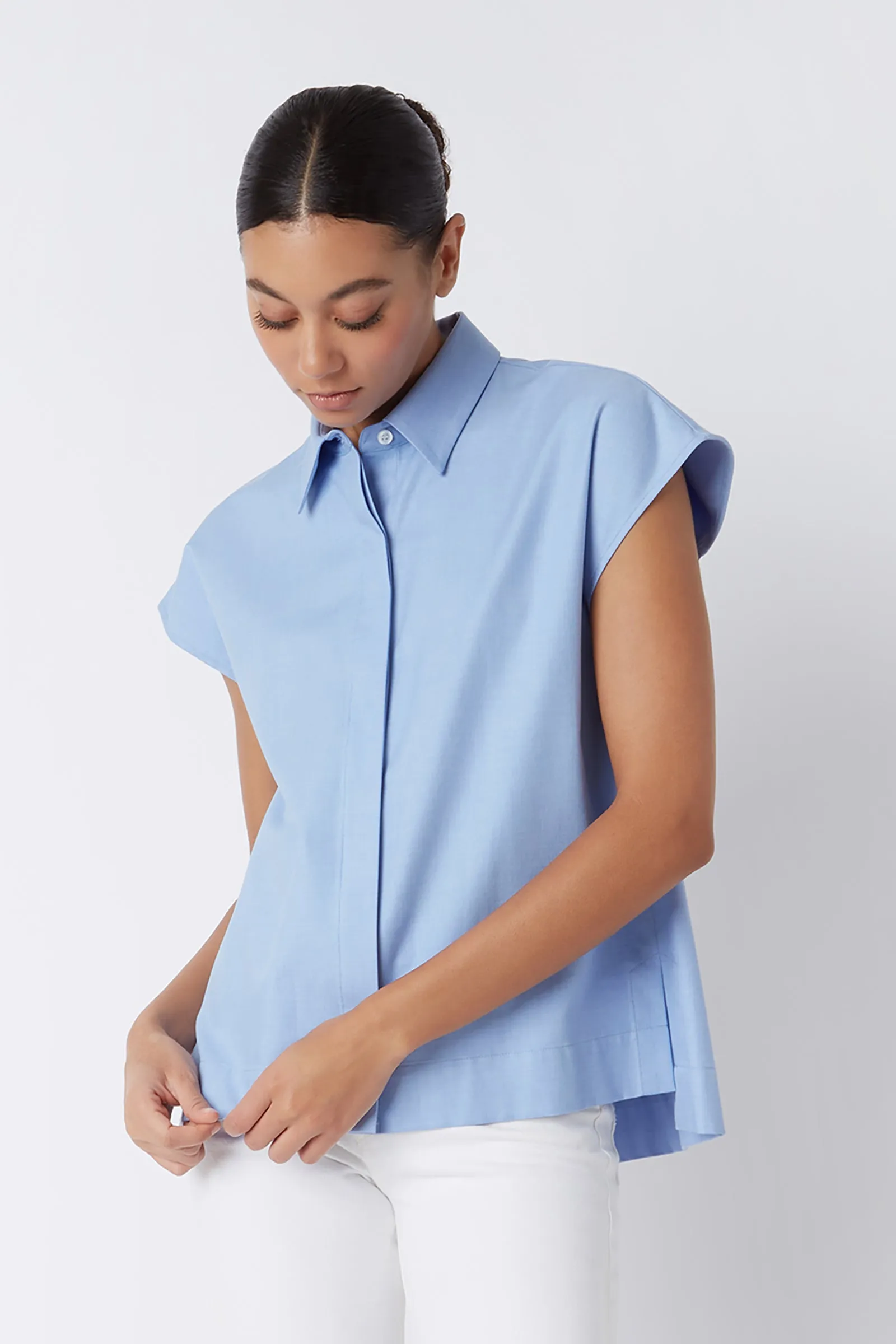 Jane Cap Sleeve Shirt - Blue