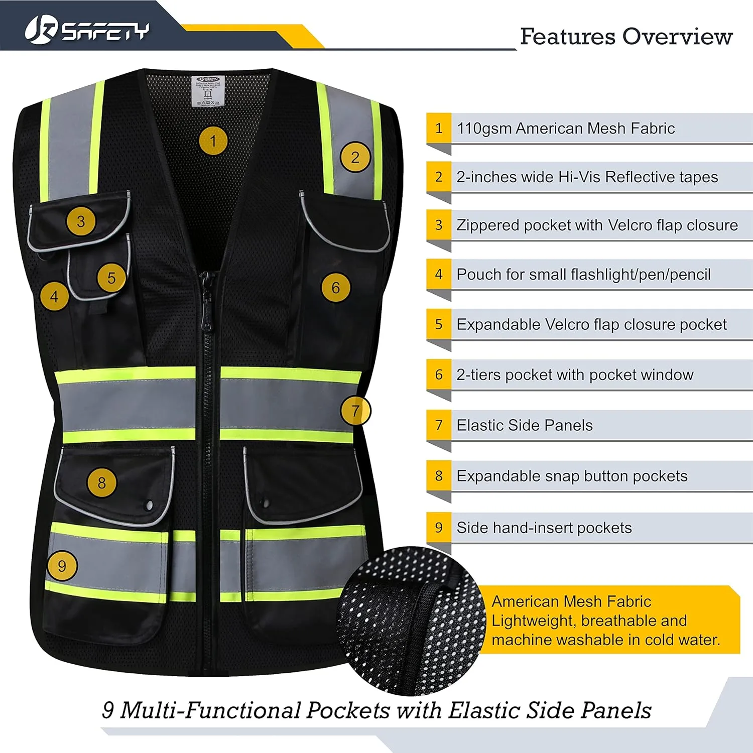 JKSafety Women Hi-Vis Reflective Safety Vest | Neon Color body Sewed Reflective Strips Breathable Lightweight ANSI Compliant