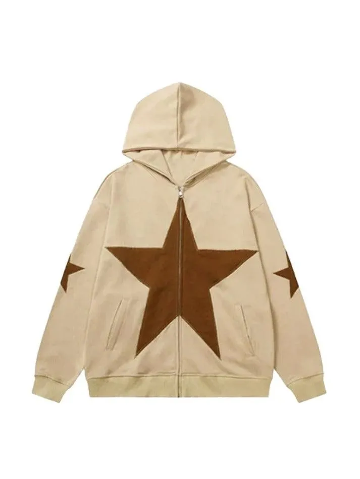 Joskaa Star Patchwork Zip Up Oversized Hoodie