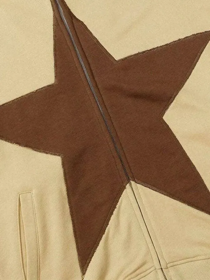 Joskaa Star Patchwork Zip Up Oversized Hoodie