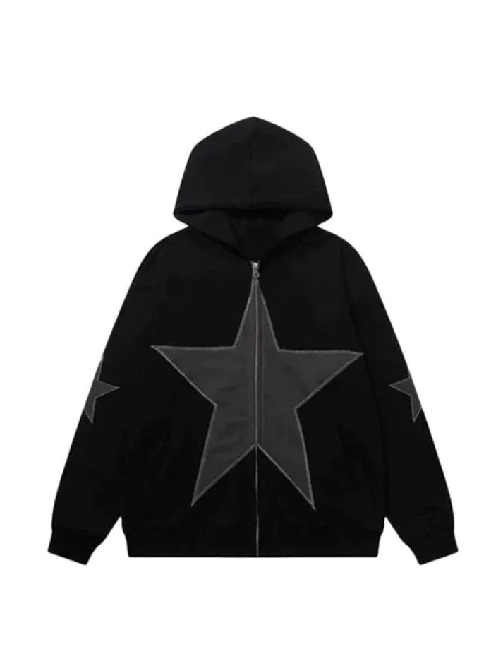 Joskaa Star Patchwork Zip Up Oversized Hoodie