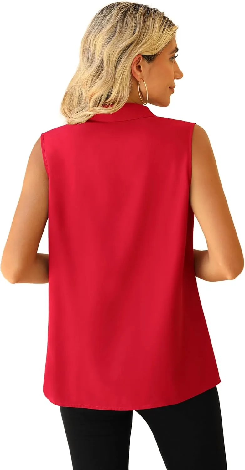 Jouica Womens Sleeveless Blouses Button Down Collared Shirts for Work Casual V Neck Tank Tops