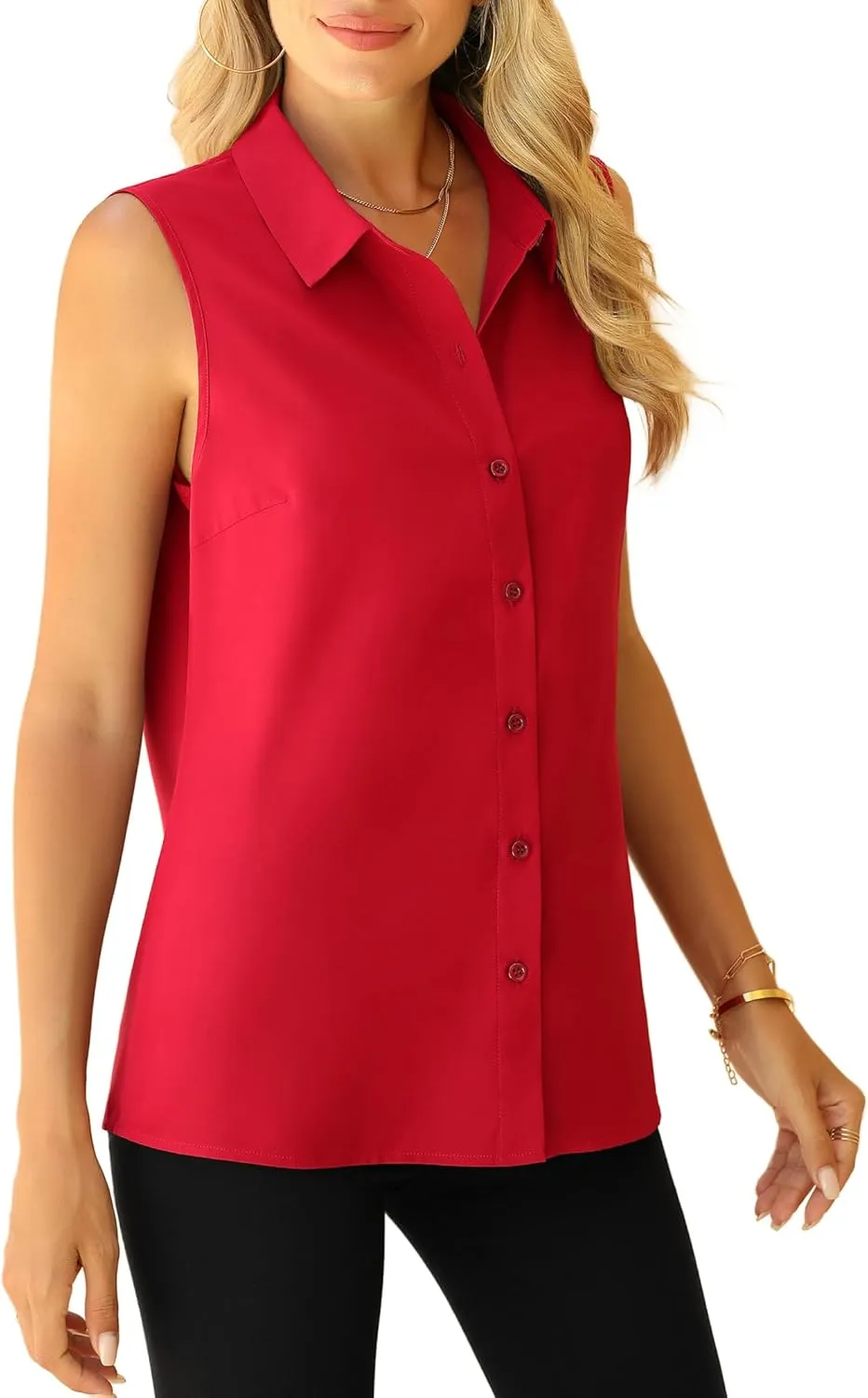 Jouica Womens Sleeveless Blouses Button Down Collared Shirts for Work Casual V Neck Tank Tops