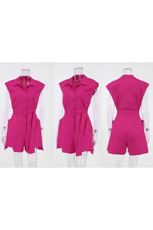 JY335 Button Down Sleeveless Rompers