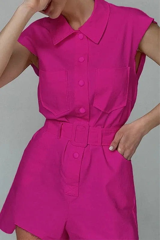 JY335 Button Down Sleeveless Rompers