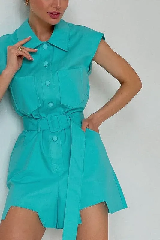 JY335 Button Down Sleeveless Rompers