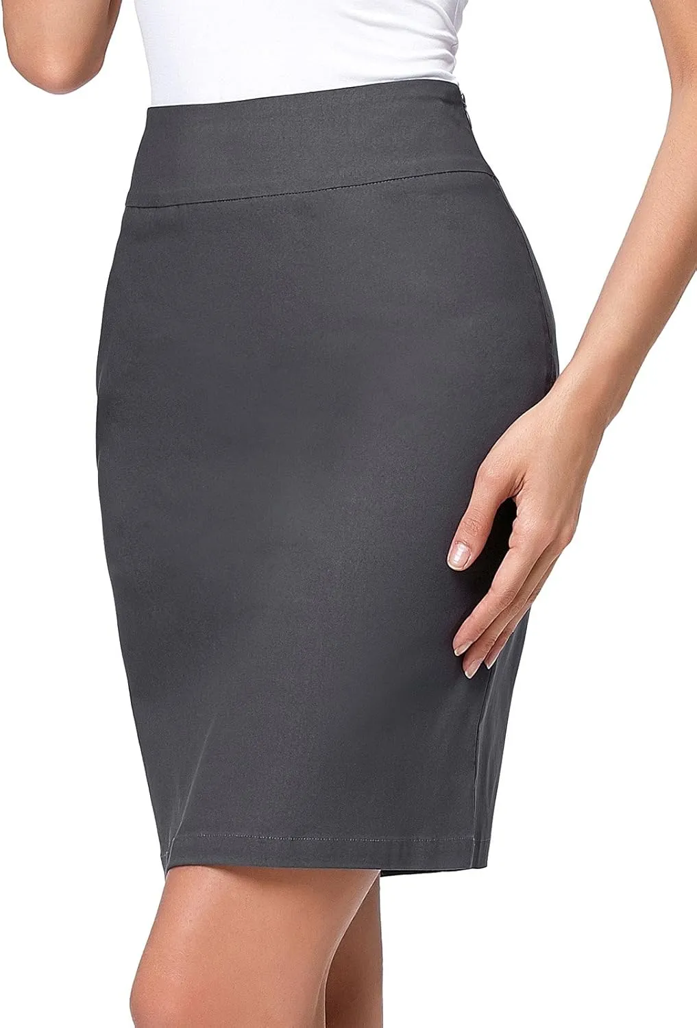 Kate Kasin Women's Stretch Knee Length Pencil Skirts High Waisted Slim Fit Business Casual Skirt