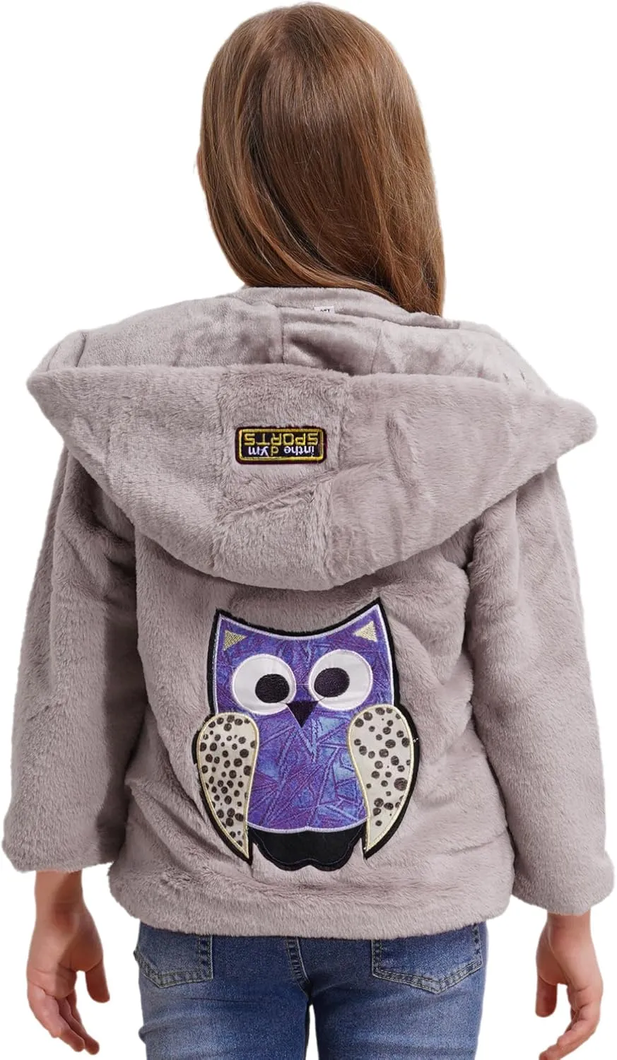 Kids Girls Kids Girls Winter Warm Coats Faux Fur Owl Applique Long Sleeve Zippered Hooded Coat Fleece Jacket