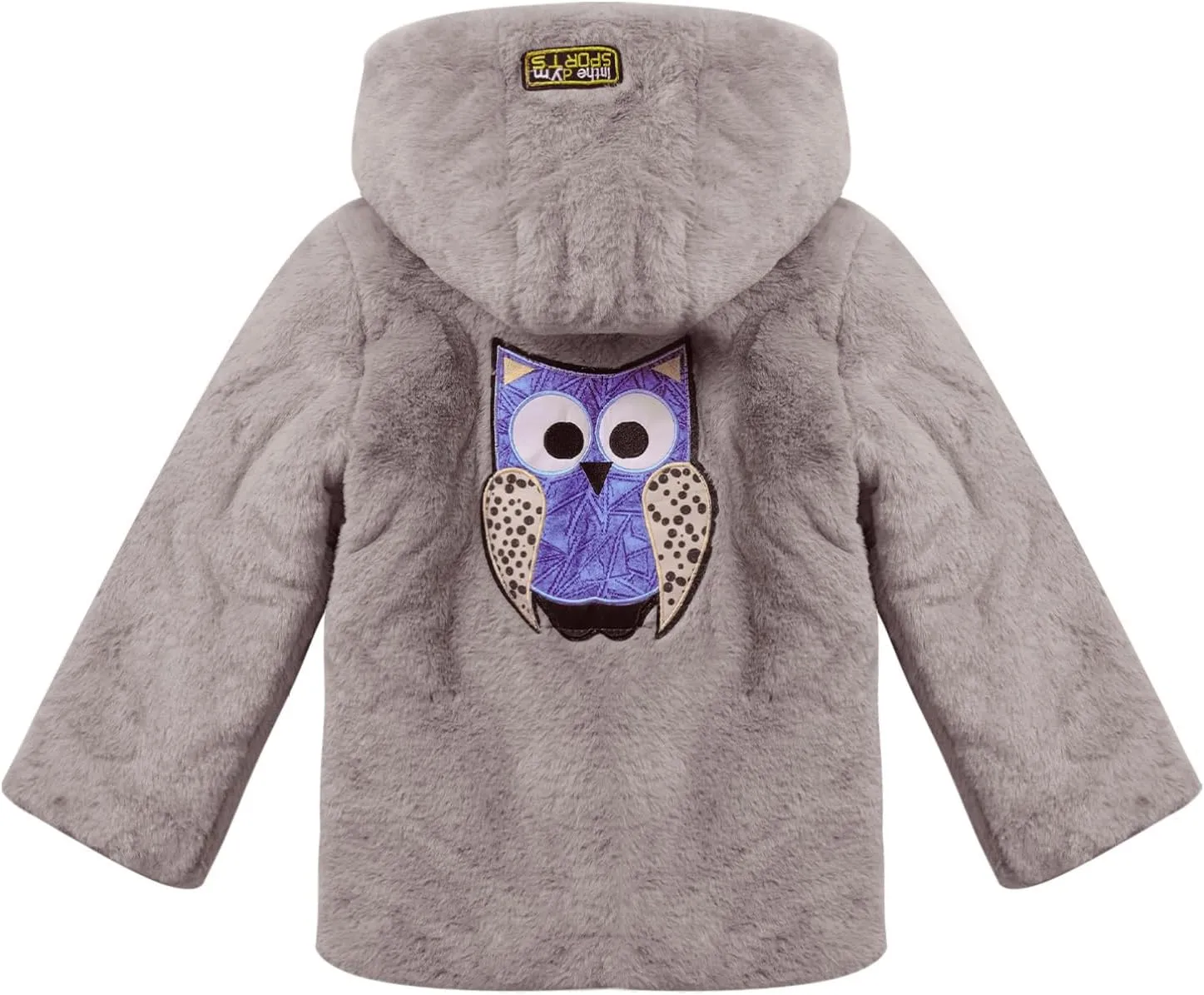 Kids Girls Kids Girls Winter Warm Coats Faux Fur Owl Applique Long Sleeve Zippered Hooded Coat Fleece Jacket