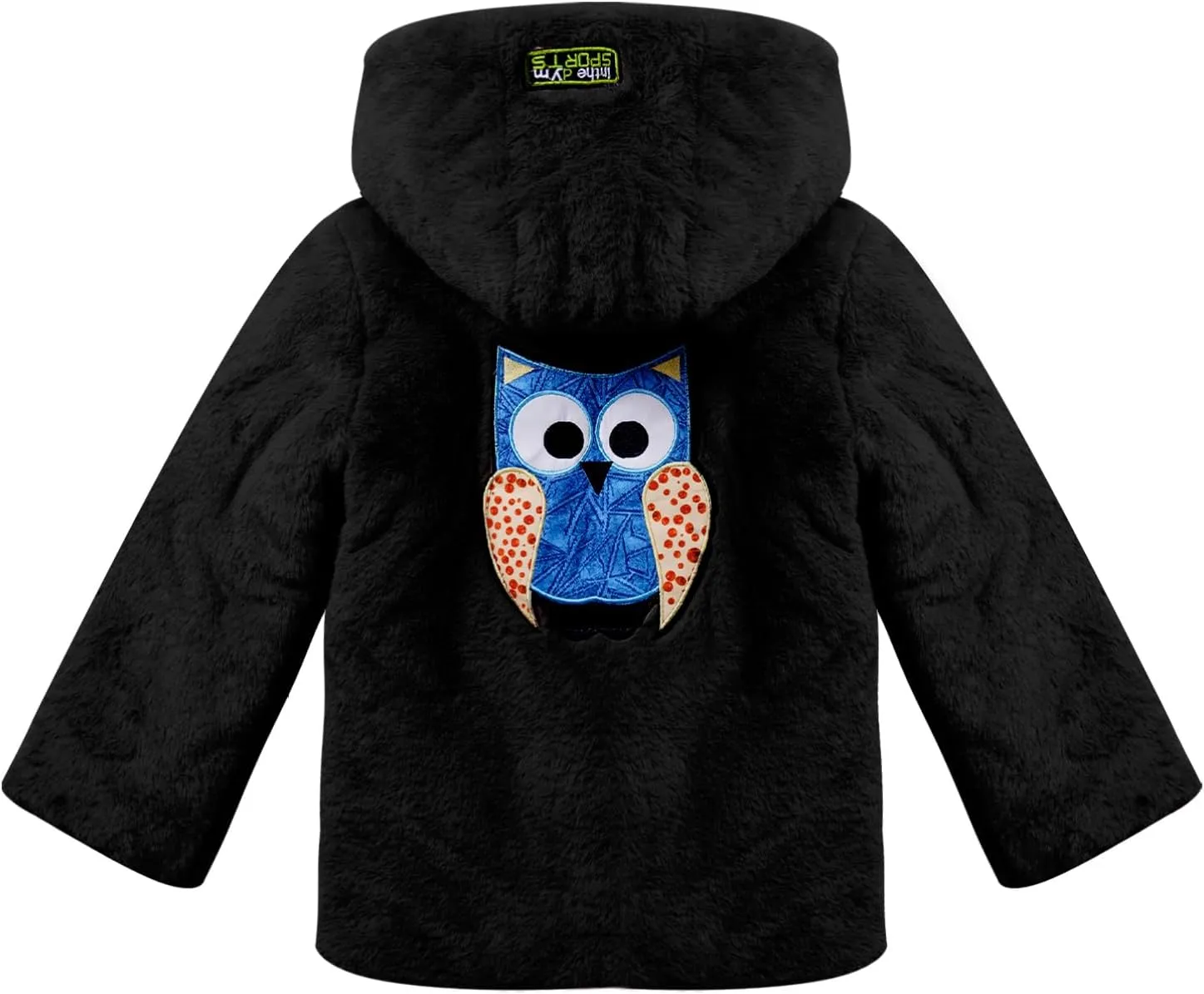 Kids Girls Kids Girls Winter Warm Coats Faux Fur Owl Applique Long Sleeve Zippered Hooded Coat Fleece Jacket