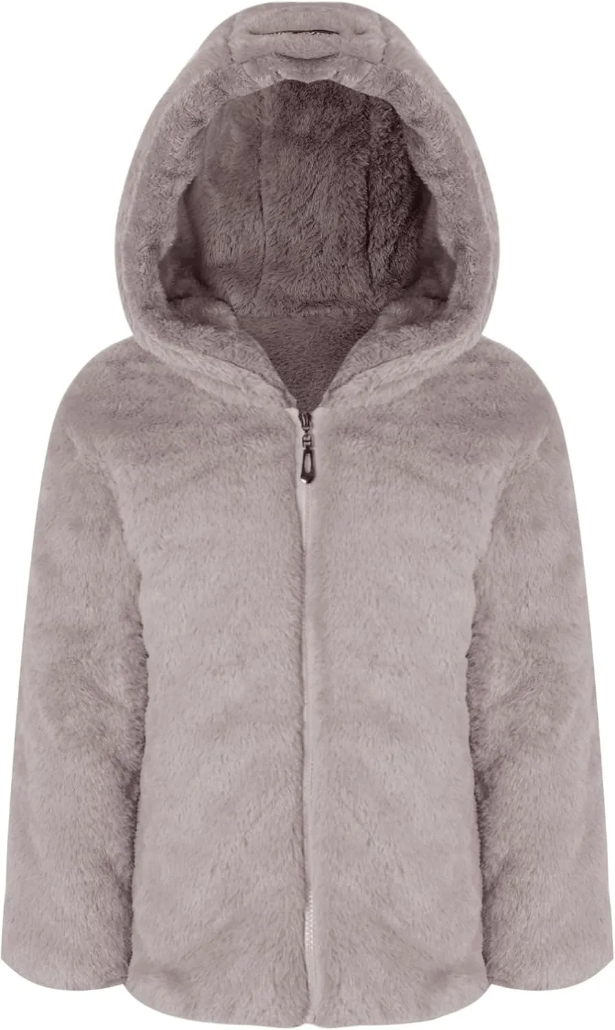 Kids Girls Kids Girls Winter Warm Coats Faux Fur Owl Applique Long Sleeve Zippered Hooded Coat Fleece Jacket