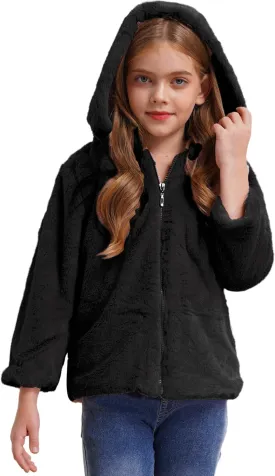 Kids Girls Kids Girls Winter Warm Coats Faux Fur Owl Applique Long Sleeve Zippered Hooded Coat Fleece Jacket