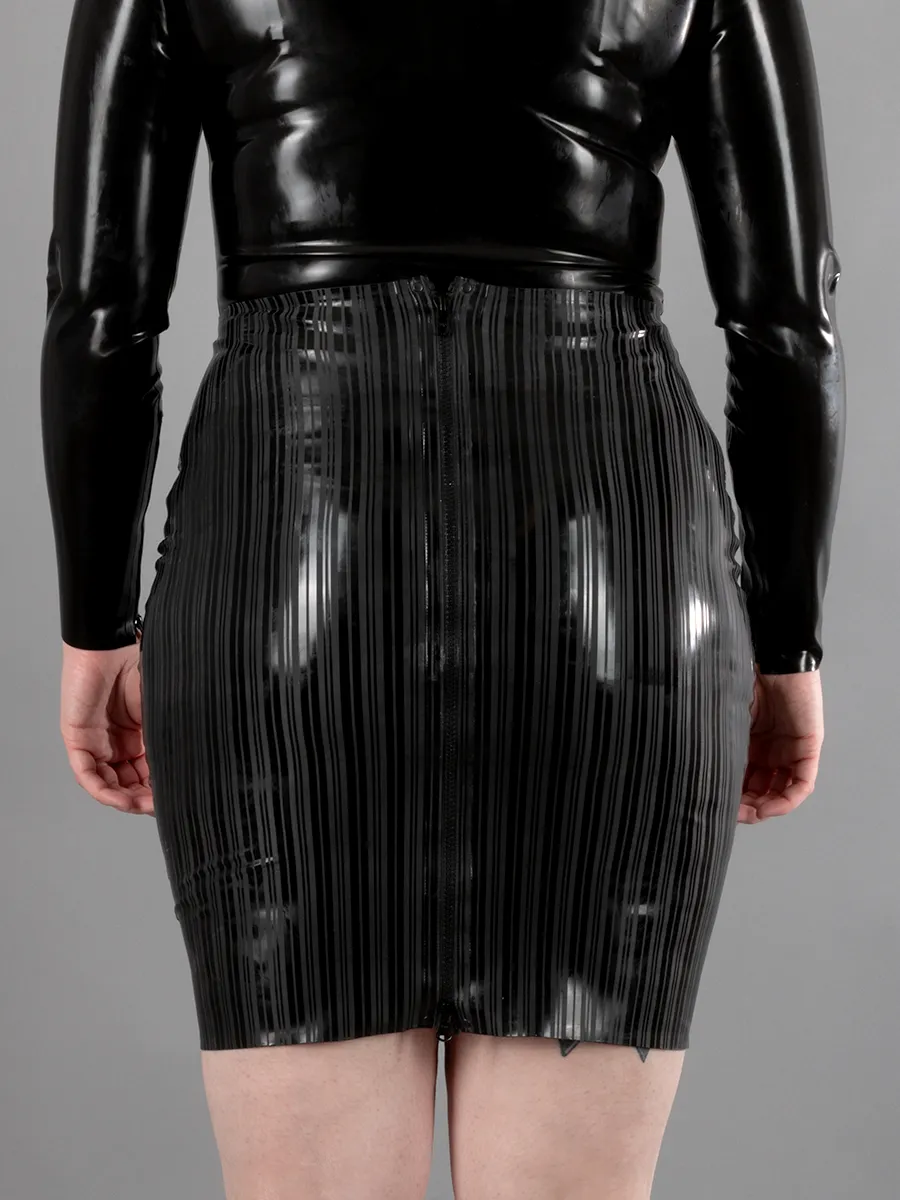 Knee Length Striped Latex Pencil Skirt
