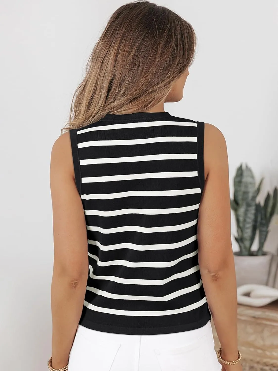 LILLUSORY Summer Vest Tops for Women 2025 Striped Sweater Vests Vacation Button Up Outfits Shirts Blouses Jacket Clothes