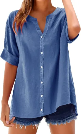Linen Tops for Women Womens Button Down Shirt Color Sleeve Collar Casual Shirt Cotton Blouses for Casual