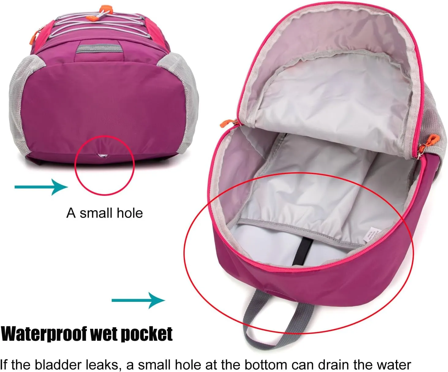 Little Kids Hiking Backpack for Boys or Girls, Small Daypack for Camping or Travel (Purple, Medium)